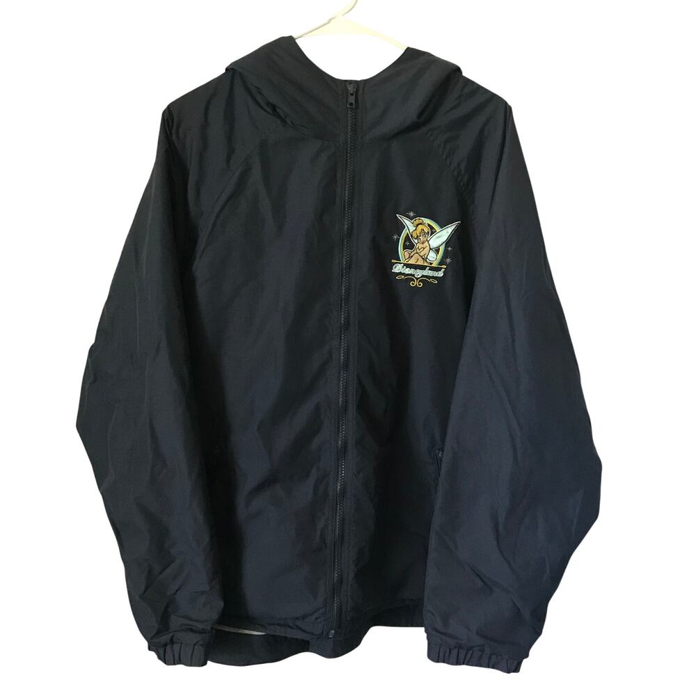 Disneyland Resort Jacket Med Tinkerbell Navy Hooded Zip Front Fleece Lined VTG